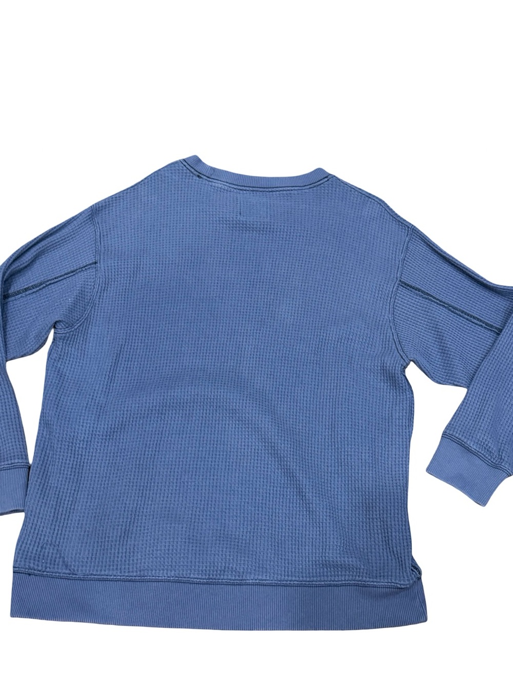 💙 Aerie Blue Waffle Knit Thermal Crewneck Top V-Stitch Size Medium - Picture 10 of 10